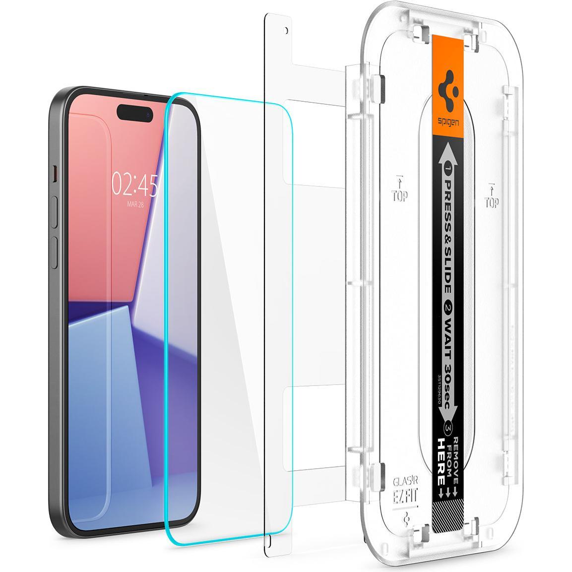 Thumbnail - Spigen Glas.TR EZ Fit (2 Stück, Apple iPhone 15), Smartphone Schutzfolie, Transparent