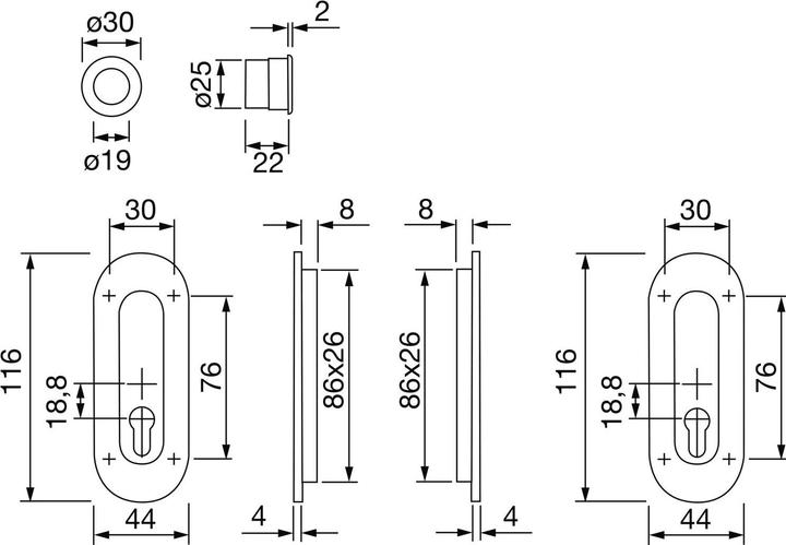Actual product image Hoppe Sliding door cover set M472 - PZ, oval rose, matt chrome-plated brass