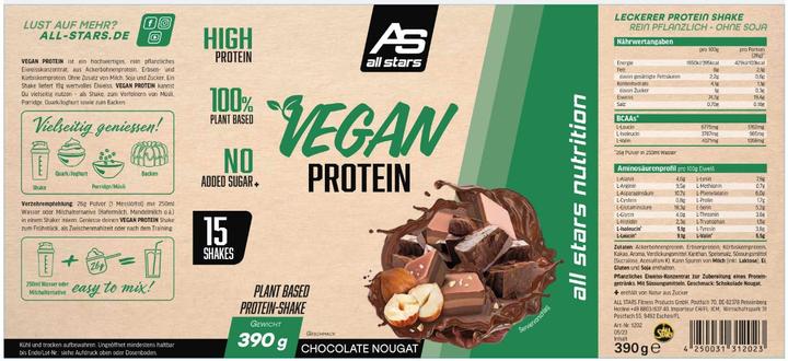 Actual product image All Stars Vegan Protein (390G can) (Nougat, Chocolate, 1 x, 400 g)