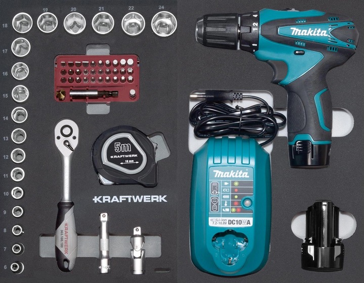 Image du produit Kraftwerk Boîte à outils professionnels B147 avec perceuse-visseuse Makita (100 pièces)