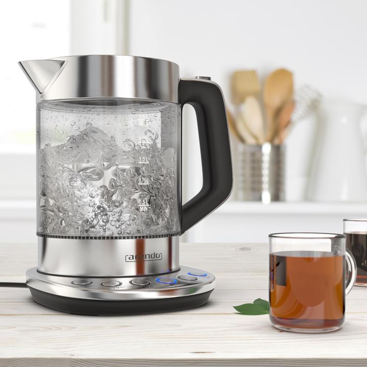 Image du produit Arendo Bouilloire 1,5 l, 2200 W, acier inoxydable & verre avec base, réglage de la température 70° C - (1.50 l)