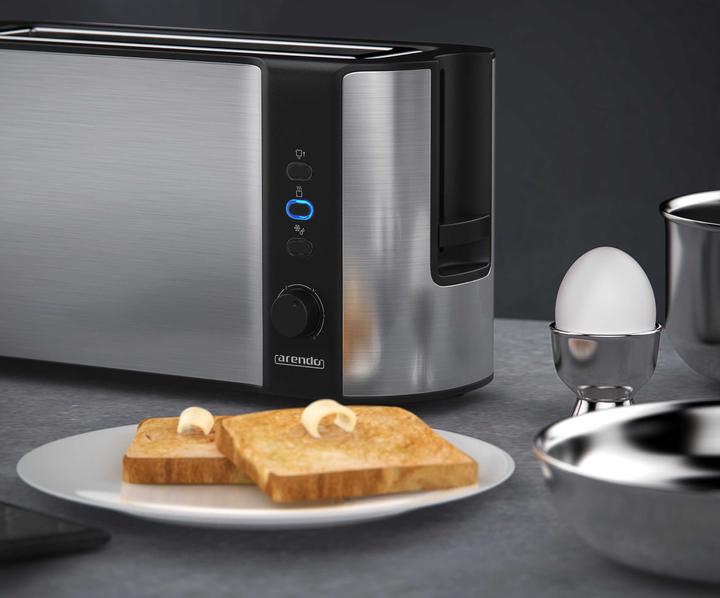 Produktbild Arendo Toaster Langschlitz für 2 Scheiben, 1000 W, Brötchenaufsatz, Wärmeisoliert, Display, silber