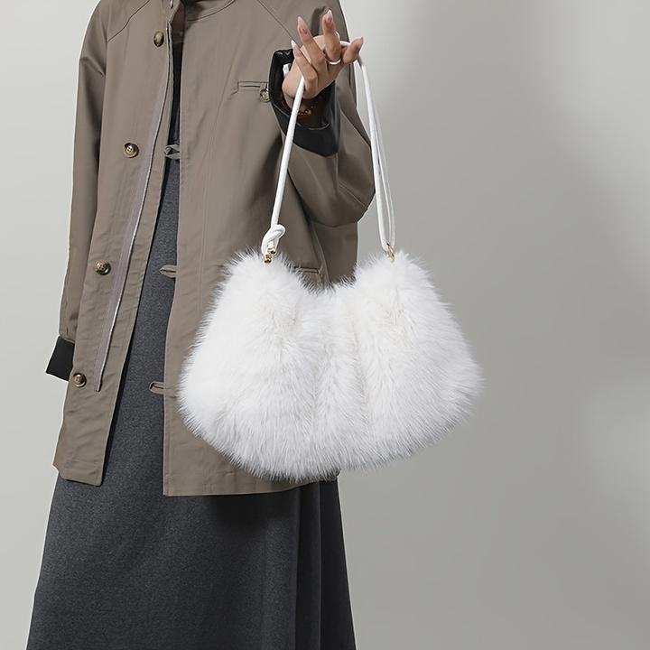 Actual product image Only-Bags.Store Schicke Plüsch-Umhängetasche in Mondform - geräumig & weich, modische einfarbige Tote