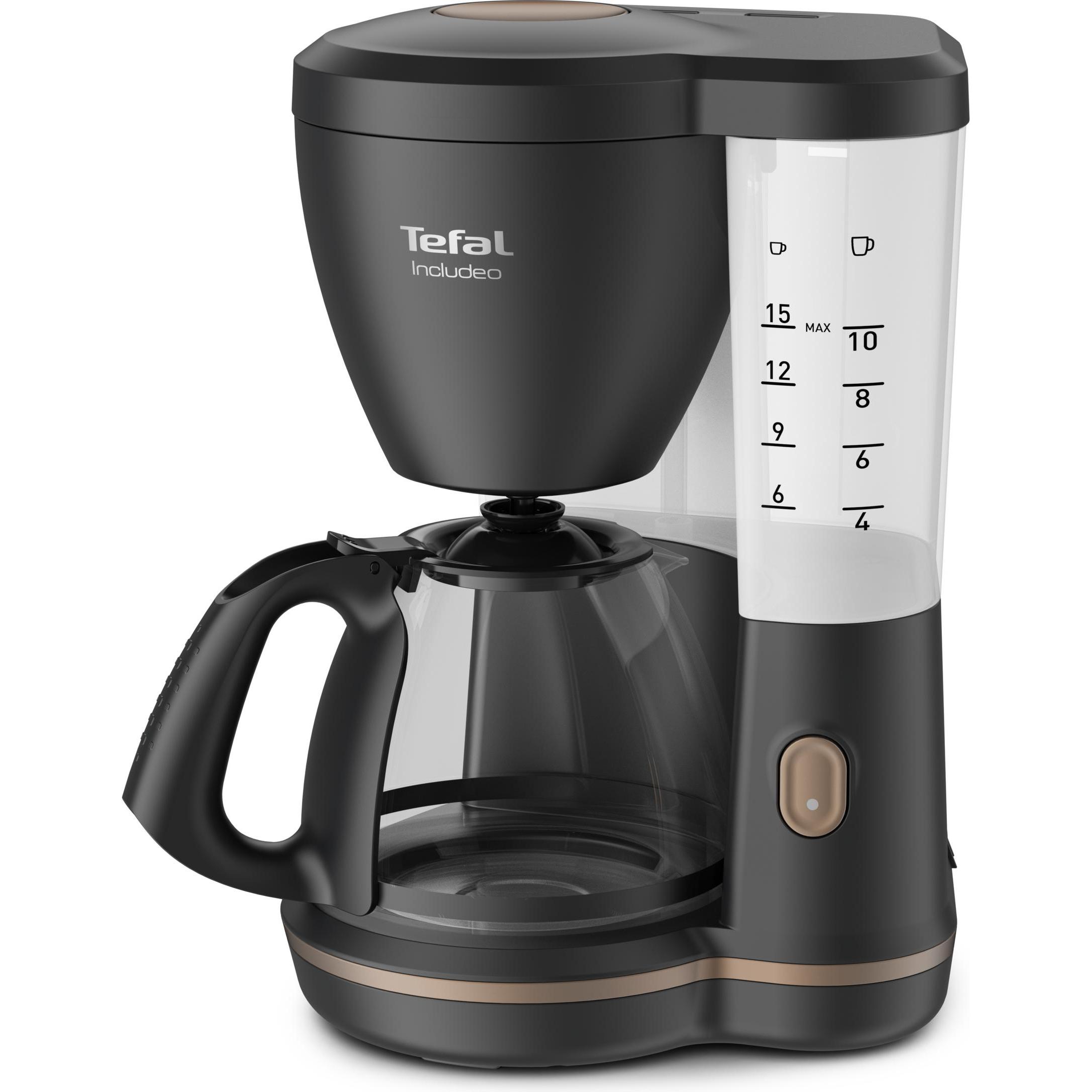 Tefal Kaffeeautomat CM5338 Includeo Glas 10-15 Tassen, Filterkaffeemaschine, Schwarz