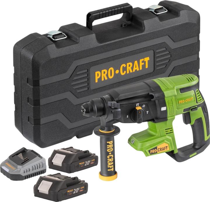 Produktbild Procraft PHA40bb-c Akku Bohrhammer 20 V 2,6 J SDS plus Brushless + 2x Akku 2,0 Ah + Ladegerät +