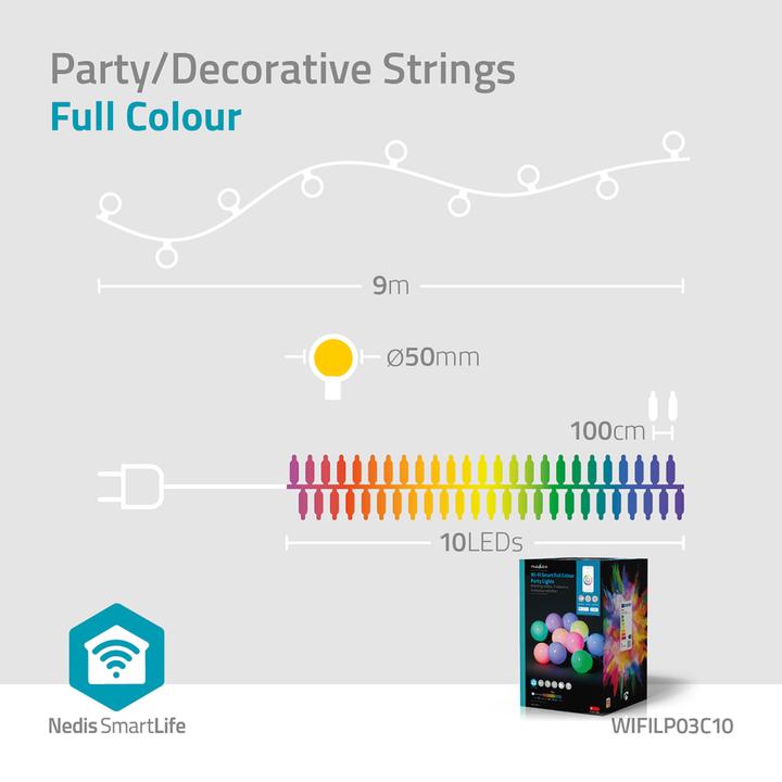 Actual product image Nedis SmartLife Decorative LED Wi-Fi RGB 10 LED"s 9.00 m Android™ / IOS (9 m)