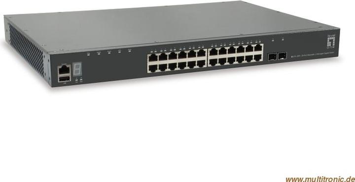Actual product image LevelOne 28-Port Stackable L3 Managed Gigabit Switch 2 x SFP+ 10-Gigabit 1 x Module Slot 10-Gigabit (28 ports)