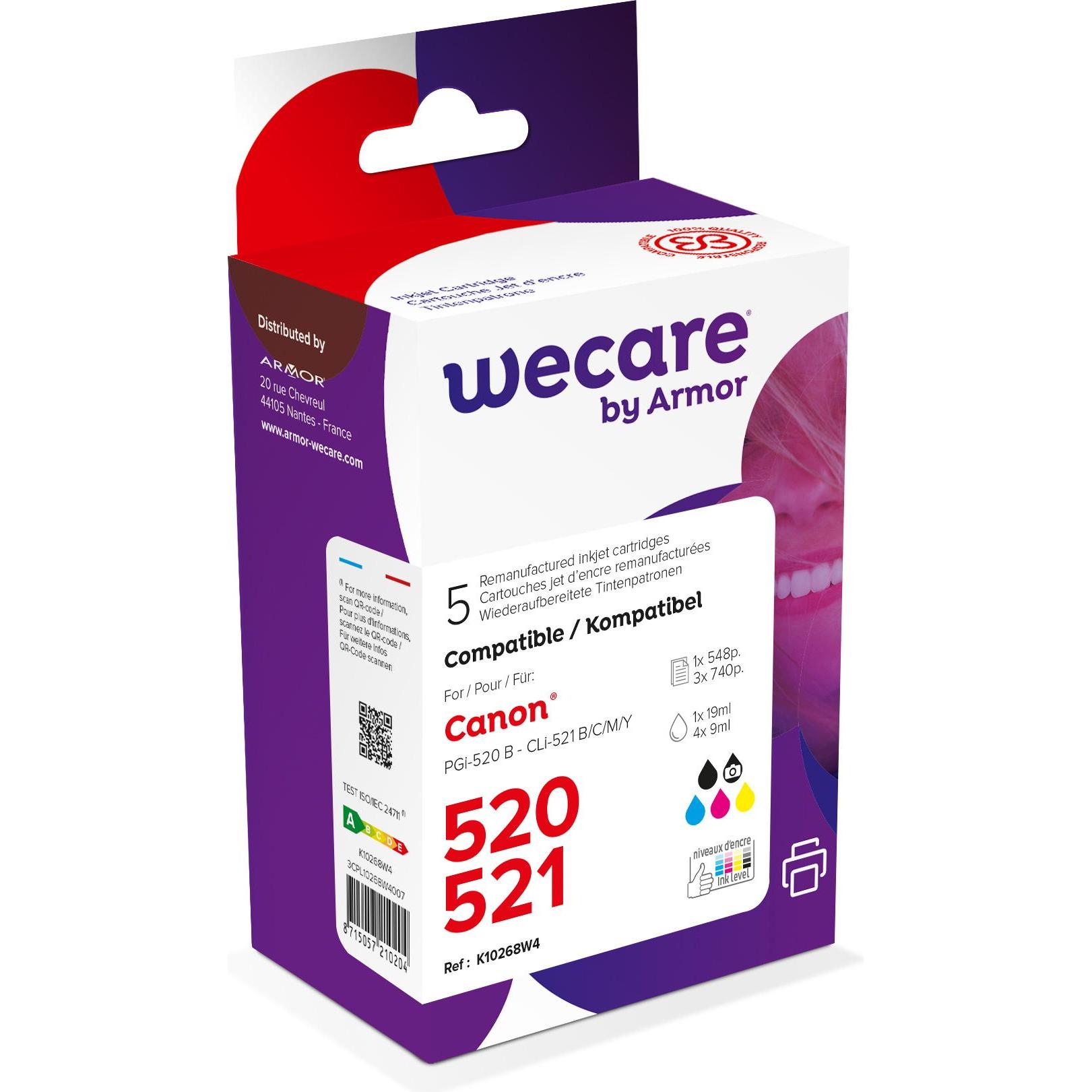 Wecare, Druckerpatrone, Multi rebuilt 520/521 BKCMY CLI-521PA zu Canon PIXMA MP 980 19/4x9ml (CMYK)