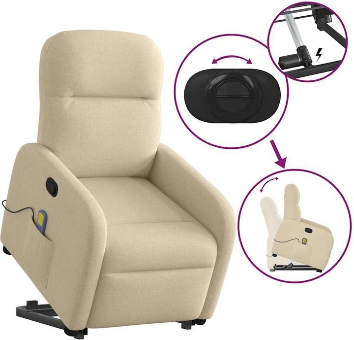 Immagine prodotto VidaXL Poltrona massaggiante con ausilio stand-up in tessuto crema