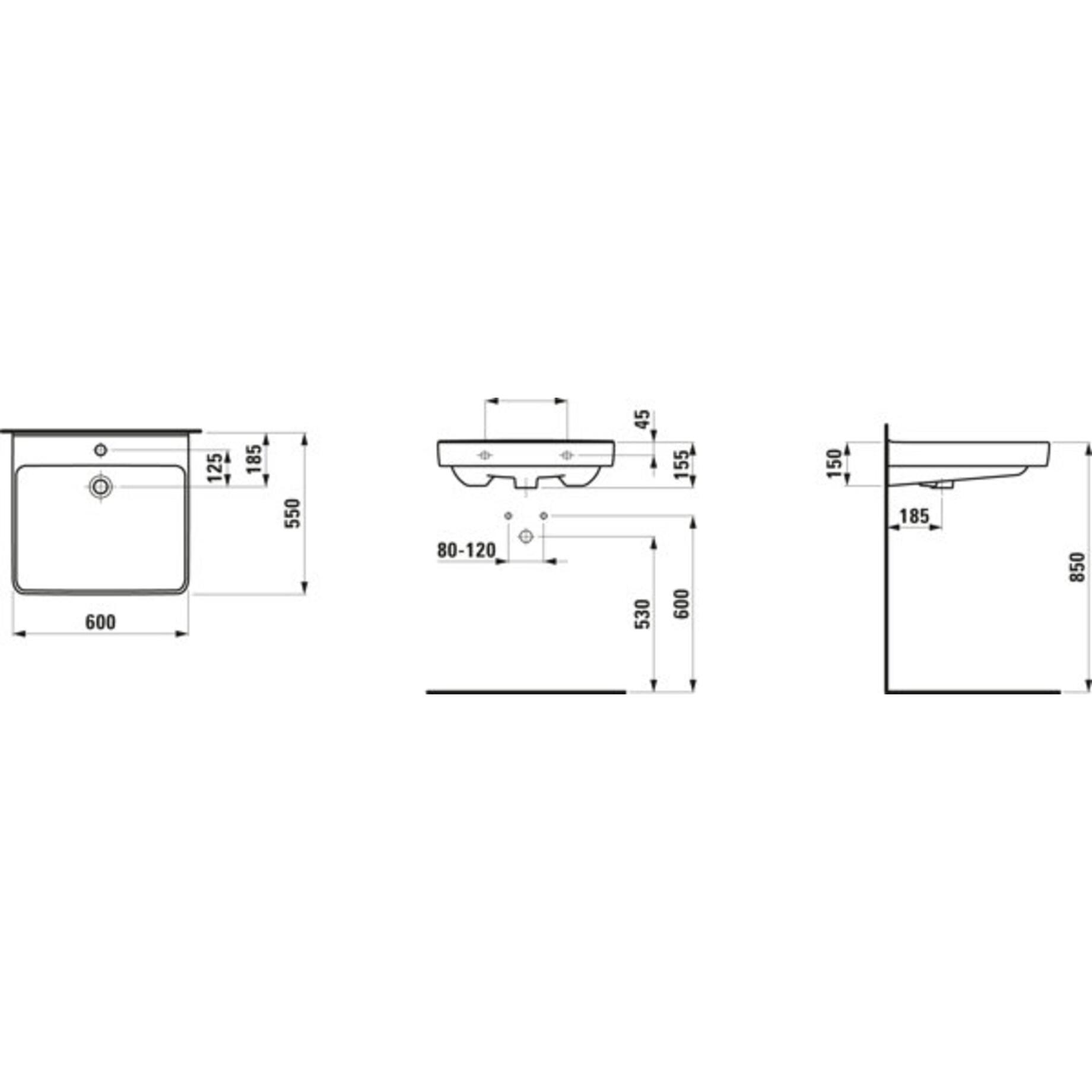 Thumbnail - Laufen, Waschbecken, Pro Liberty håndvask - hc 600x550x150mm, hvid (550 mm, 600 mm)