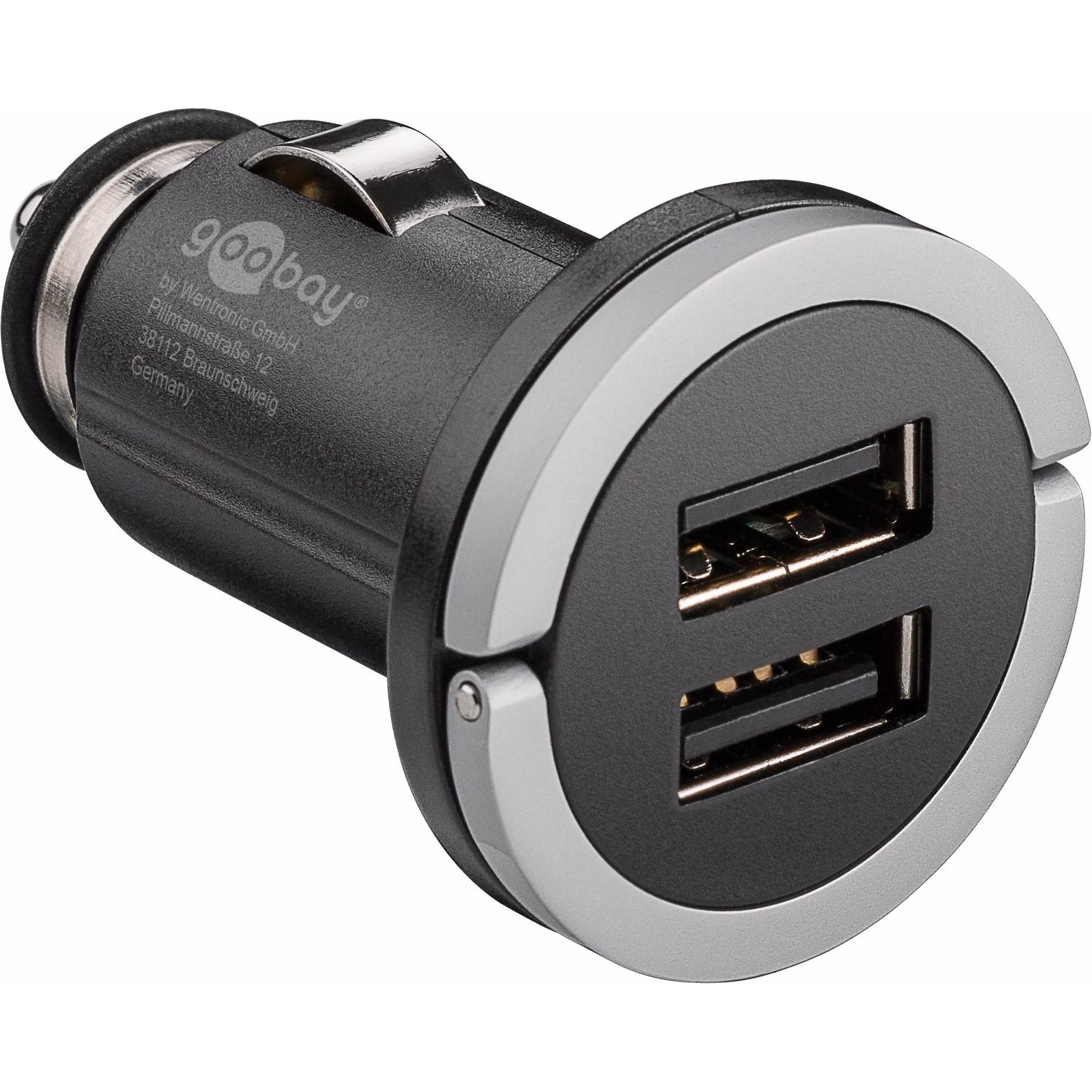 Goobay Doppio caricatore da auto USB, Adattatore per auto, Nero