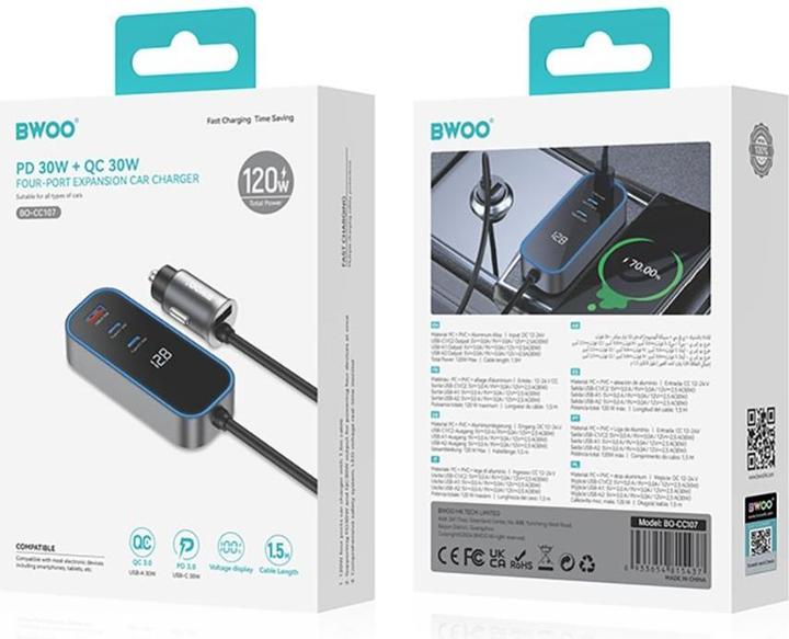 Produktbild Bwoo CC107 PD car charger 1x USB-C - USB-A port 30W black