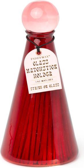 Paddywax Glass Match Holder With Tall Safety Matches (80 Pcs) - Volcano Red