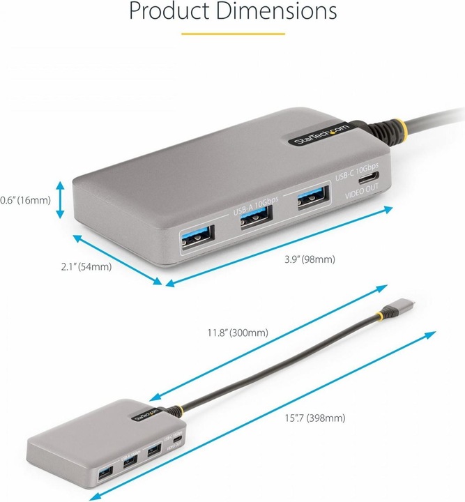 Produktbild StarTech com 4-Port USB-C Hub mit DP Alt Mode Videoausgang 4K 60Hz - USB-C auf 3x USB-A & USB-C, 100 (USB-C, 4 Ports)