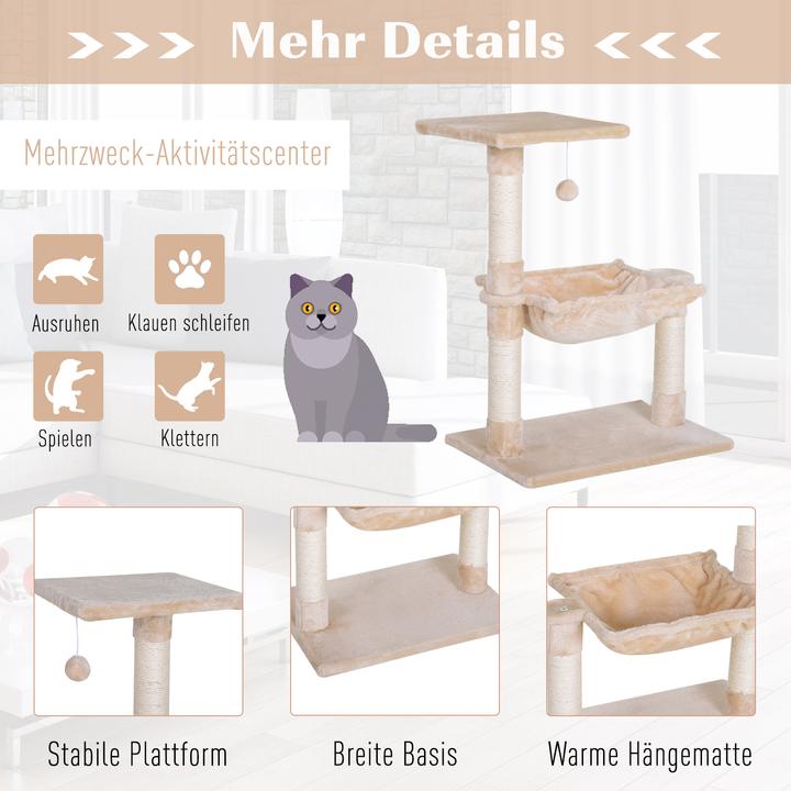 Produktbild PawHut Katzenbaum mit Sisalsäulen (70 cm, Beige)