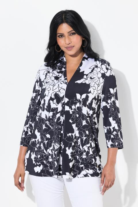 Immagine prodotto Ulla Popken Maglia dal taglio svasato in tessuto fluente a fiori con scollo montante e maniche a 3/4 (42, 44)