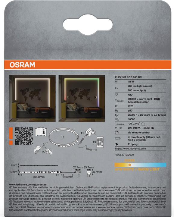 Actual product image Osram Flex 3M RGB Remote Control (RGB, Warm white, 300 cm, Indoor)
