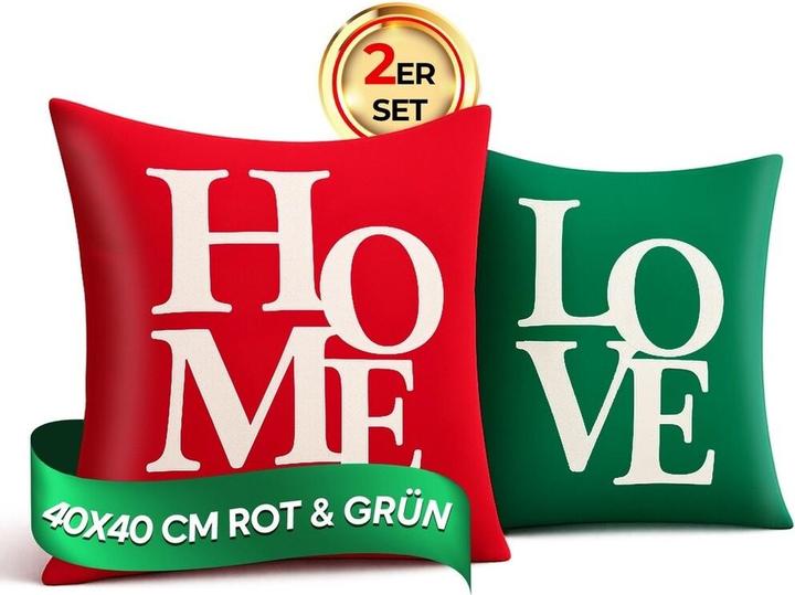 Atölye No:35 Kissenbezügen – Weihnachten Set aus 2, Rot & Grün, 40x40 cm, Dekokissen (40 x 40 cm)