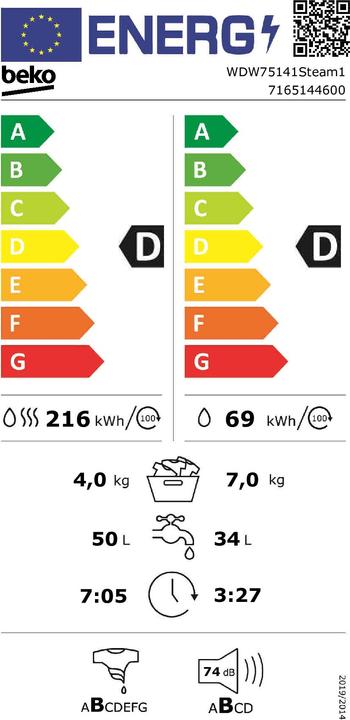Energy Label Beko WDW75141Steam1