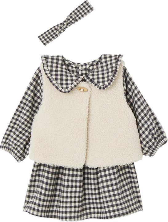 Actual product image Vertbaudet Mädchen Baby-Set: Kariertes Kleid, Weste & Haarband (92)
