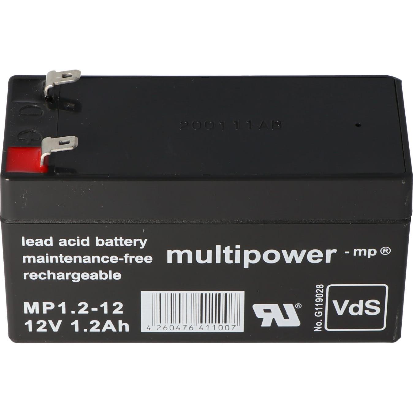 Thumbnail - Multipower, Fahrzeugbatterie, Akku MP1.2-12 Blei Akku mit 4,8mm Faston Steckkontakten (12 V, 1.20 Ah)