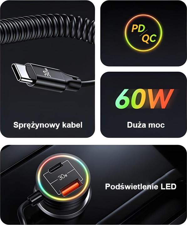 Image du produit Usams Chargeur de voiture avec câble de type C