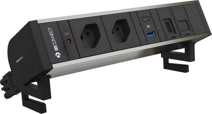 IB Connect SUPRA Steckdos. elox. 2x Typ 13 1x USB-A/C 1x RJ45 1x HDMI +Halt. (2 x, RJ45, Typ 13, HDMI, USB, 0.30 m)