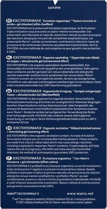 Immagine prodotto Manix Excitation Max" Orgasmic Excitation - 12 preservativi da orgasmo per una sensazione di piacere (12 pz.)