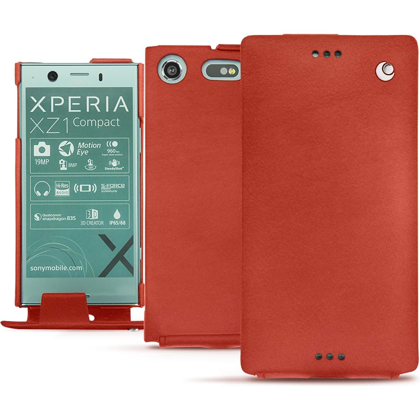 Noreve Lederschutzhülle vertikal (Sony Xperia XZ1 Compact), Smartphone Hülle, Orange