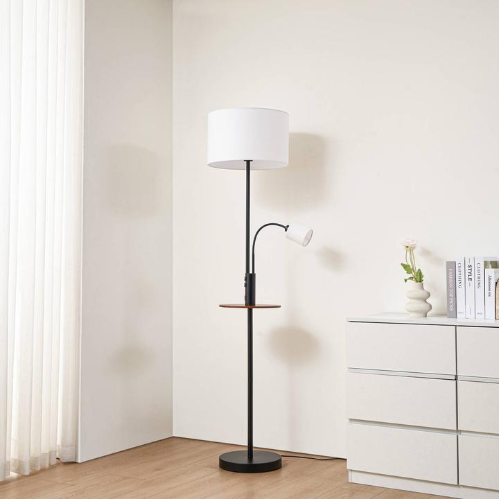 Actual product image Lindby Aovan floor lamp with shelf and USB, black (E14, E27)