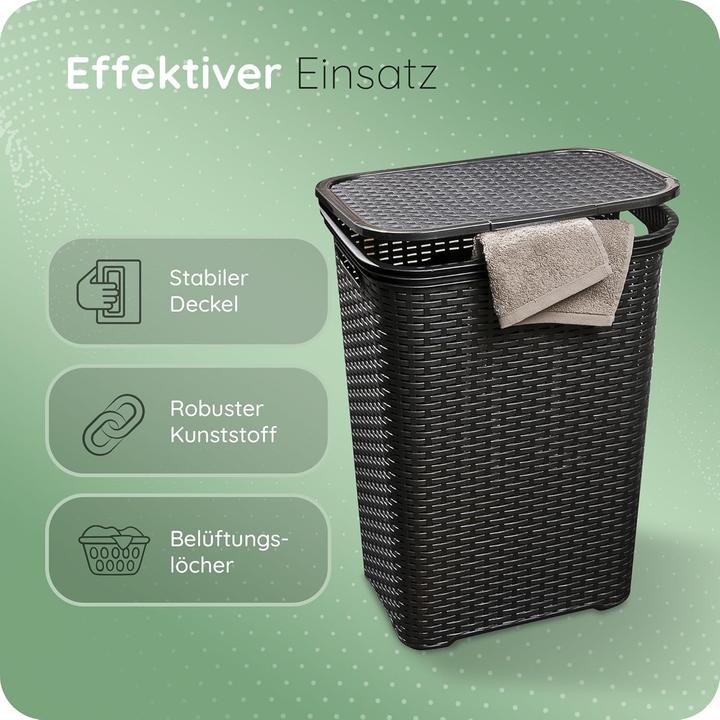 Actual product image Novaliv 3 Stück Rattan Wäschekorb mit Deckel 60L Schwarz, Wäschebox Set Wäscheeimer Wäschebehälter m (60 l)