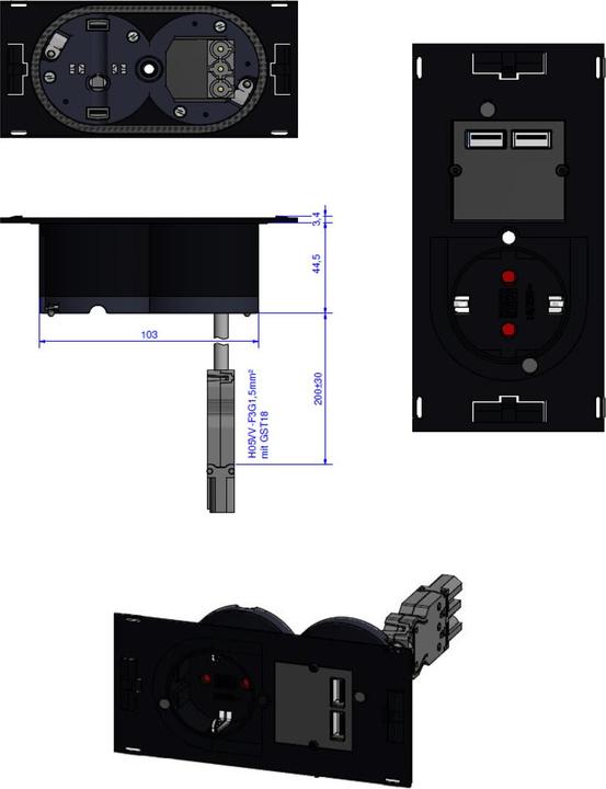 Actual product image Bachmann DUE Set 1xDUE CEE7/7+USB (1 x, CEE 7/7, 0.20 m)