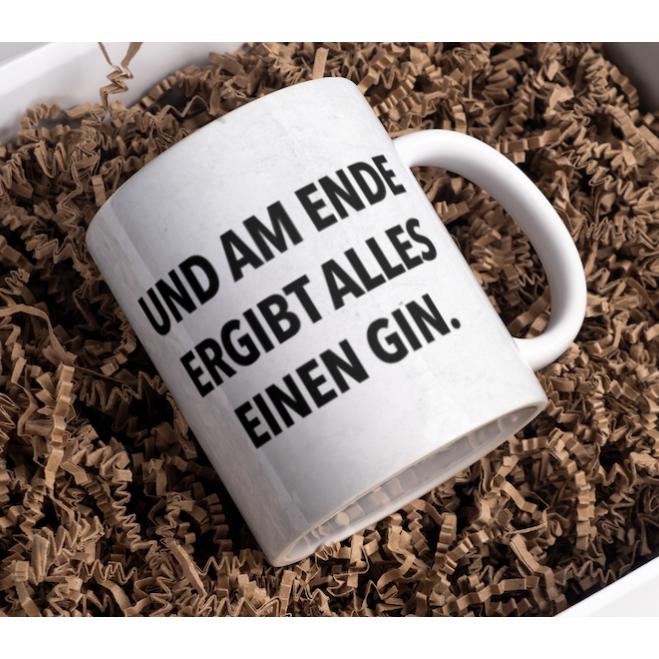 Tinisu, Tasse, Tasse 325ml BÃ¼ro-Becher Kaffee Tee Geschenk "Und am Ende ergibt alles einen Gin" (325 ml, 1 x)