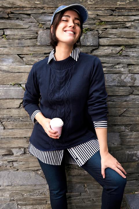 Actual product image Ulla Popken Pullover, Zopfmuster, Stehkragen, Langarm (62)