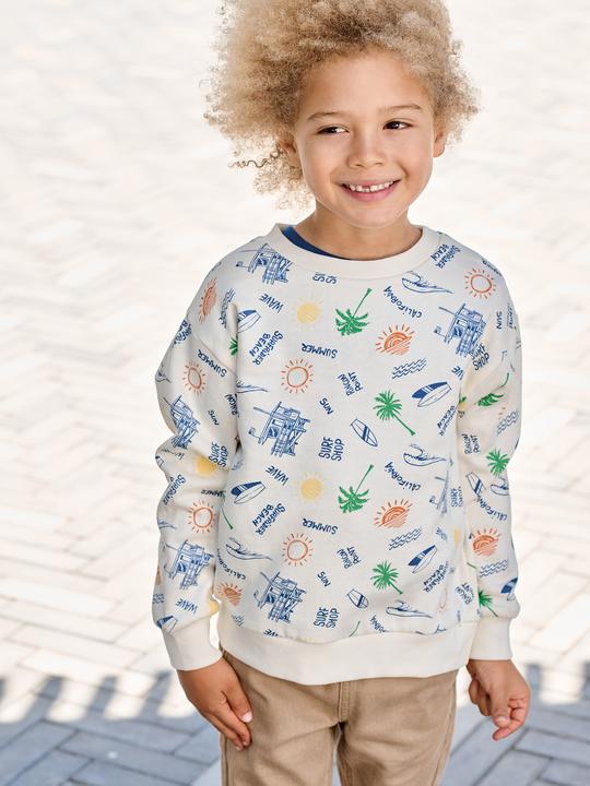 Produktbild Vertbaudet Jungen Sweatshirt Allover-Print mit Strand-Motiven Recycling-Polyester (158, 164)