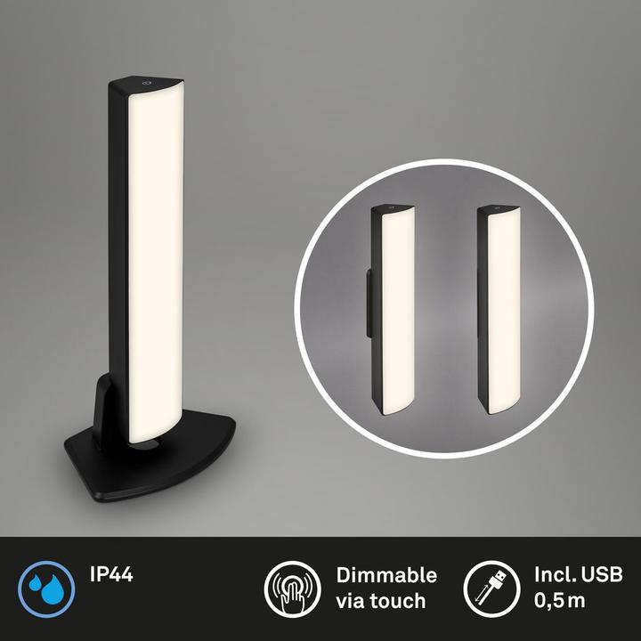 Actual product image Briloner Battery LED table and wall lamp, IP44, black, 1xLED platinum/7W (600 lm)