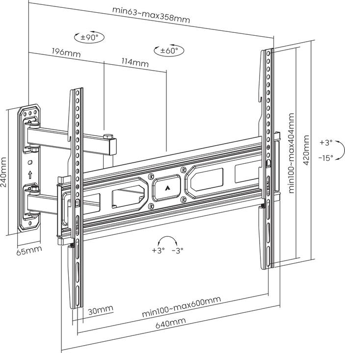 Produktbild Manhattan TV-Wandhalterung, neigbar, schwenkbar und horizontal nachjustierbar (Wand, 70", 35 kg)