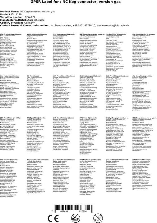 Actual product image Ich-zapfe Steckkupplung NC Keg, Ausführung Gas