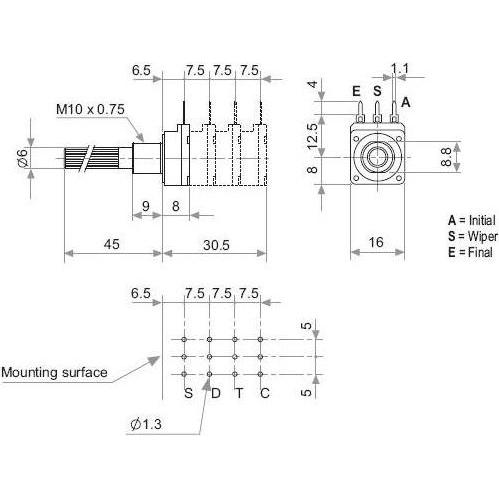 Piher Kohlepotentiometer Mono Log 47k, Widerstand