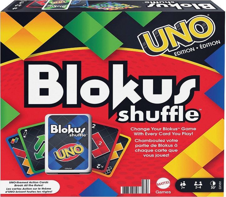 Actual product image Mattel Games Blokus Shuffle: UNO Edition (Dutch, Italian, French, Spanish, German, Russian, Portuguese, Polish)