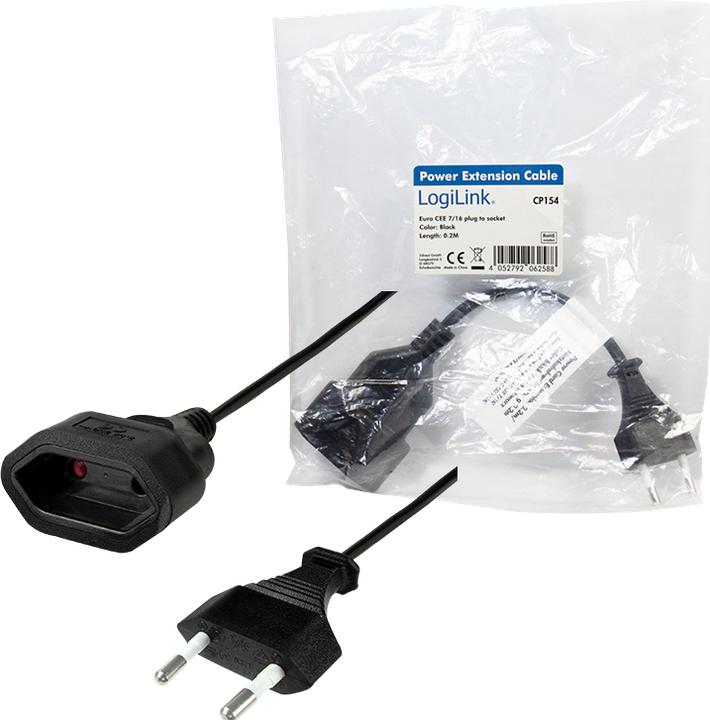 Produktbild LogiLink Netzkabelverlängerung (0.20 m, CEE 7/16)