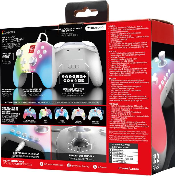 Actual product image PowerA NSW2 Controller Advantage wired Lumectra white (Switch, Switch 2)