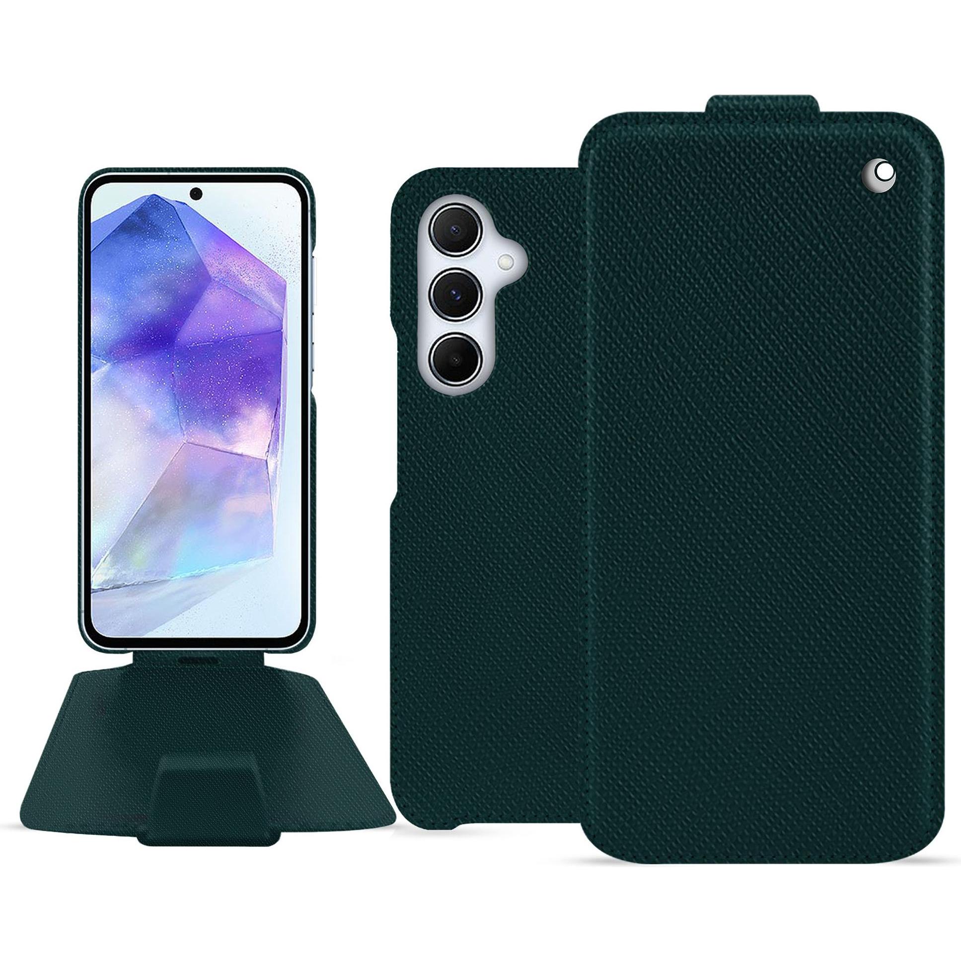 Noreve Lederschutzhülle vertikal (Samsung Galaxy A55), Smartphone Hülle, Grün