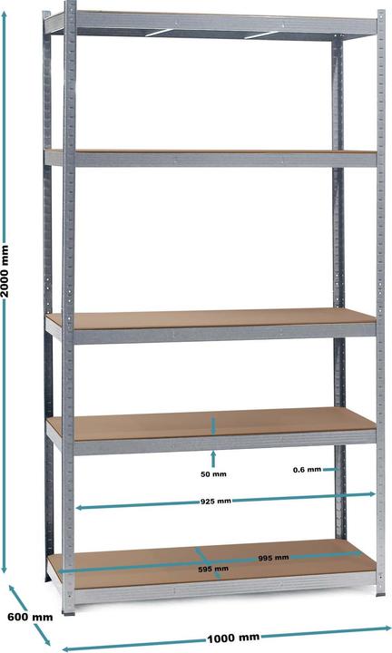 Actual product image Wiltec Galvanised heavy-duty shelving 100x60x200cm Plug-in shelving Workshop shelving Cellar