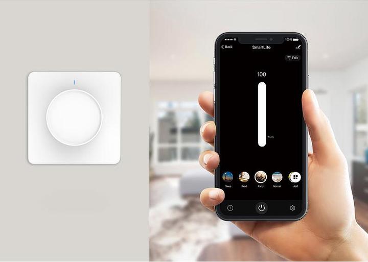 Image du produit Luminea Interrupteur d'éclairage & variateur 4 WLAN avec fonction tourner/pousser et app