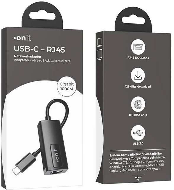 Image du produit Onit Adaptateur réseau USB-C - RJ45 Gigabit-LAN (USB 3.0, RJ45 (1x))