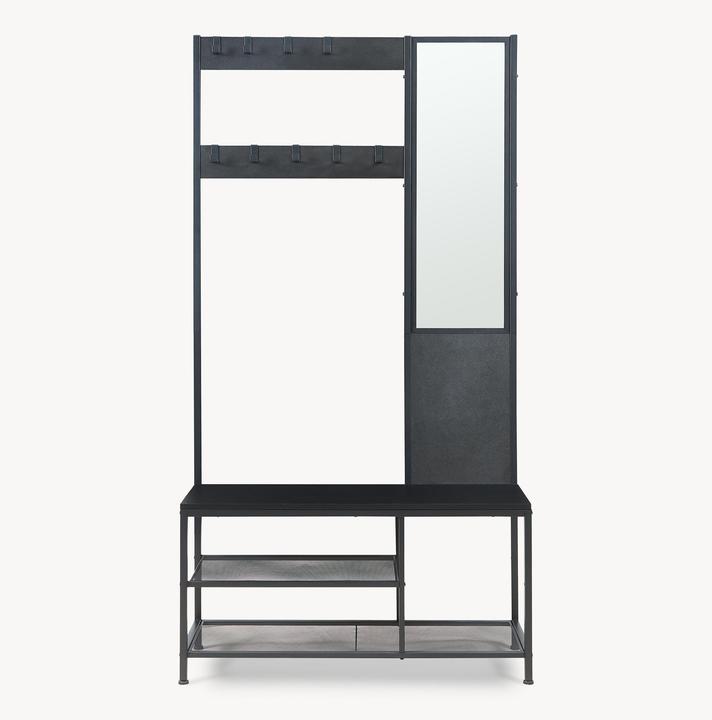 Produktbild En.Casa Garderobenständer Napinerg mit Spiegel und Schuhregal 185x98x34 cm Schwarz