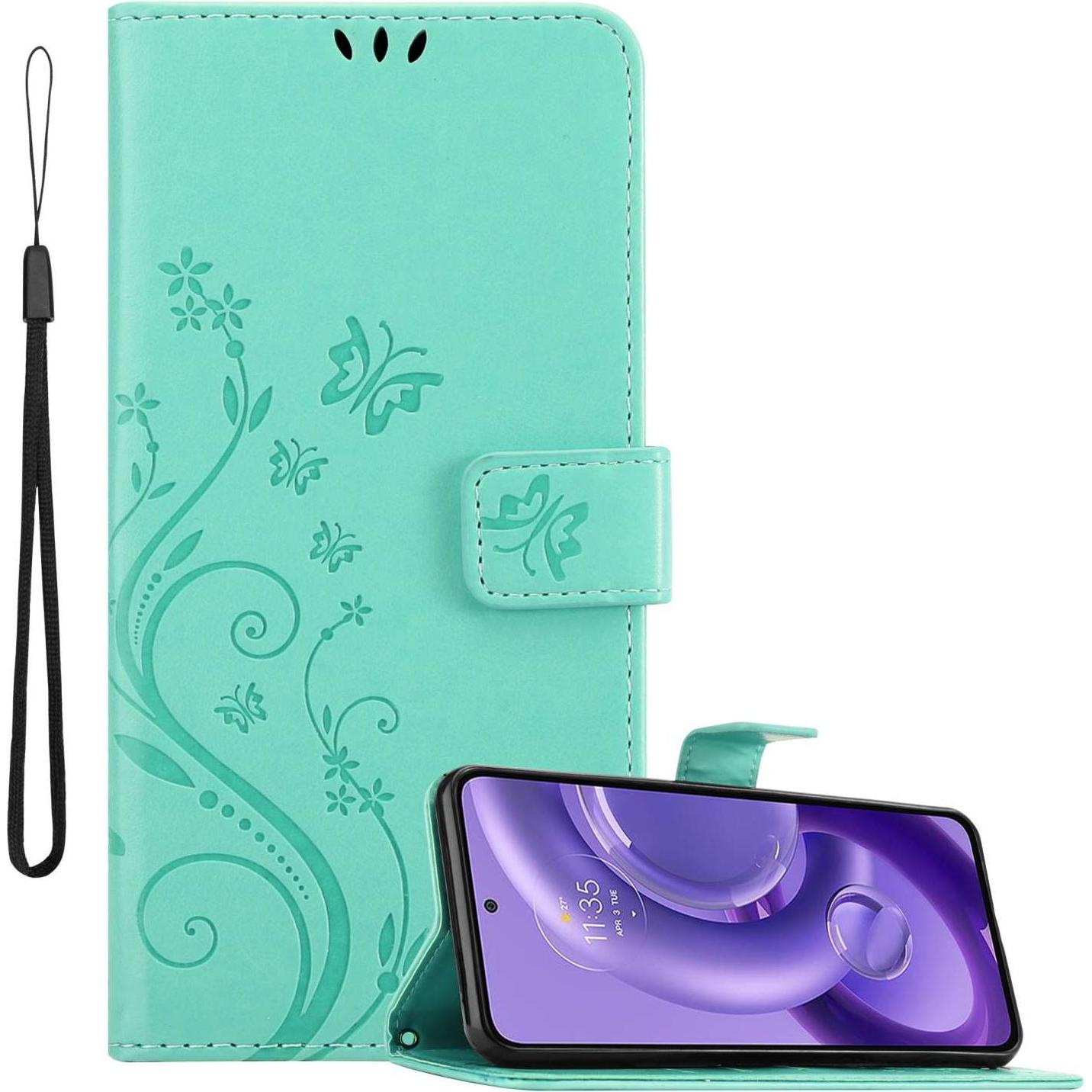 Cadorabo Hülle für Motorola EDGE 30 NEO mit Blumen Muster (Motorola Edge 30 Neo), Smartphone Hülle, Türkis