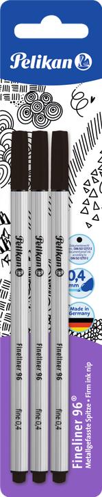 Actual product image Pelikan 940601 Fineliner 96, 3 pieces in blister pack, black (Black, Silver, 3x)