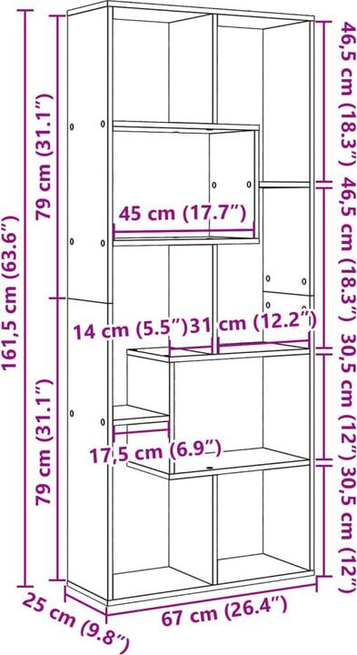 Valori nutrizionali e ingredienti vidaXL Luz (67 x 25 x 161.50 cm)